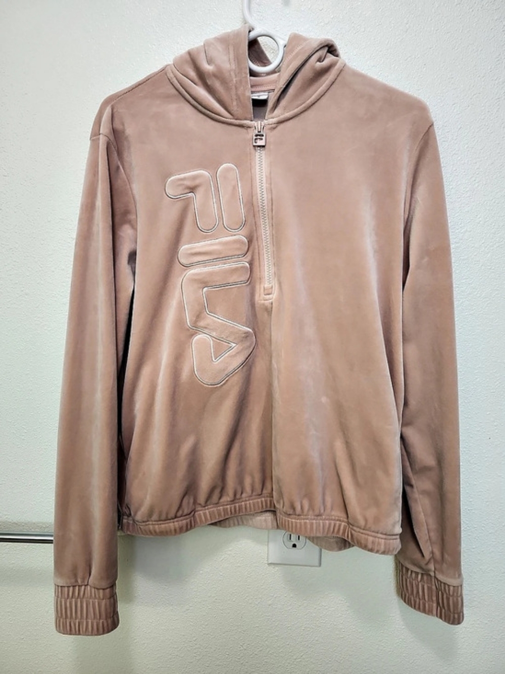 FILA Velour Half-Zip Hoodie in Pink Medium Like New